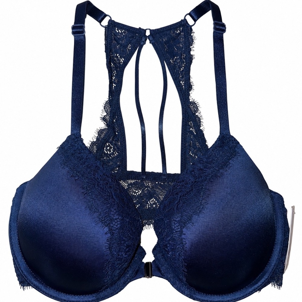 Auden Womens 32D Smart Blue Lace Racerback Front-Clasp Push-Up Bra 552295